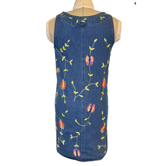 Carolina Blues Vintage Denim Dress Sz 8 Embroidered Butterflies 100% Cotton - Picture 8 of 11